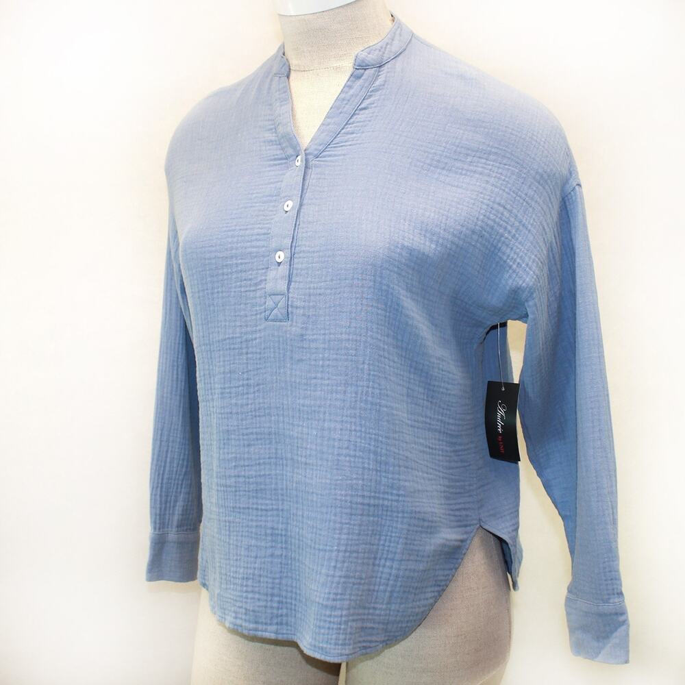 Andree By Unit breezy beach cotton gauze long sleeve blue top blouse shirt Med